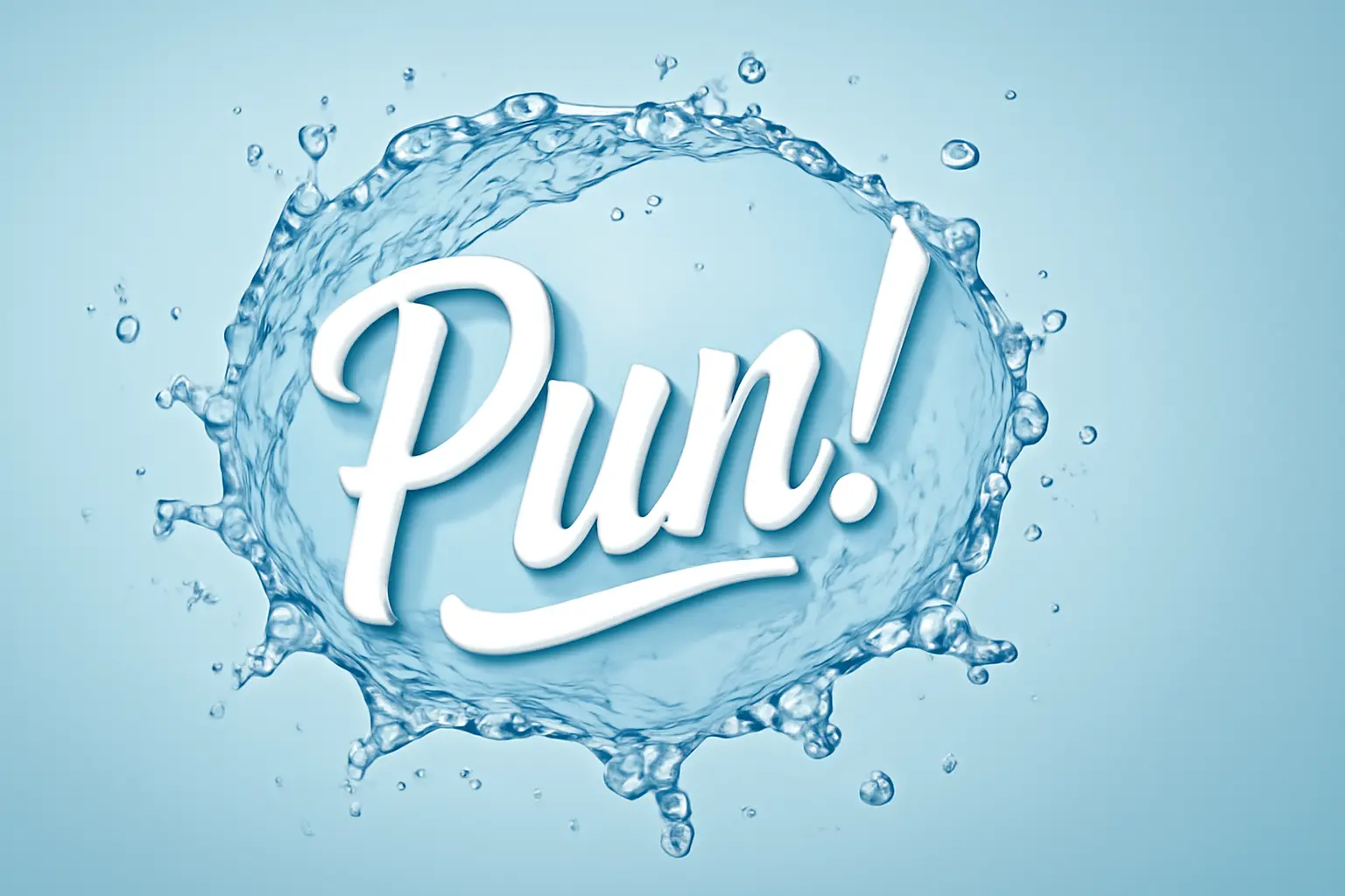 “Splashing water surrounding a playful word graphic that hints at jokes and puns.”