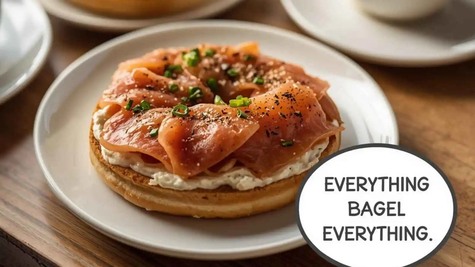 Delicious bagel spread with hilarious original puns floating in speech bubbles.