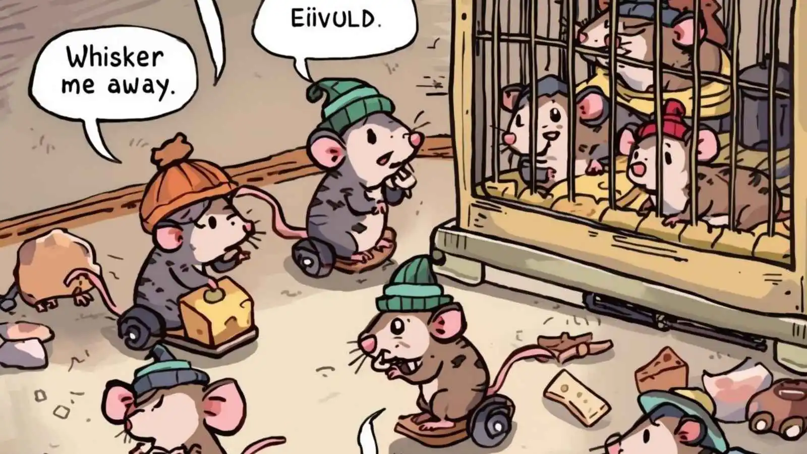 Cute cartoon rats having fun with hilarious original rat puns in speech bubbles.