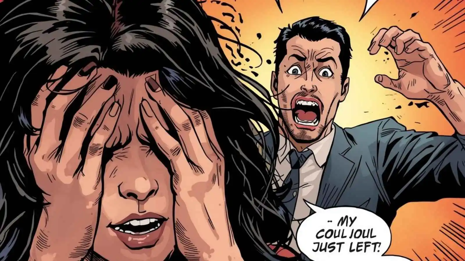 Person dramatically face-palming while someone delivers an awful pun — savage reaction speech bubbles everywhere.