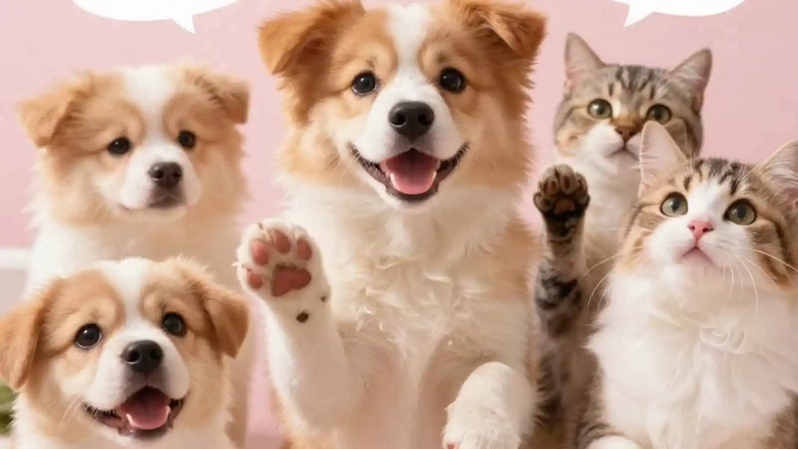 Adorable collection of cat & dog paws with hilarious original paw puns floating in speech bubbles.